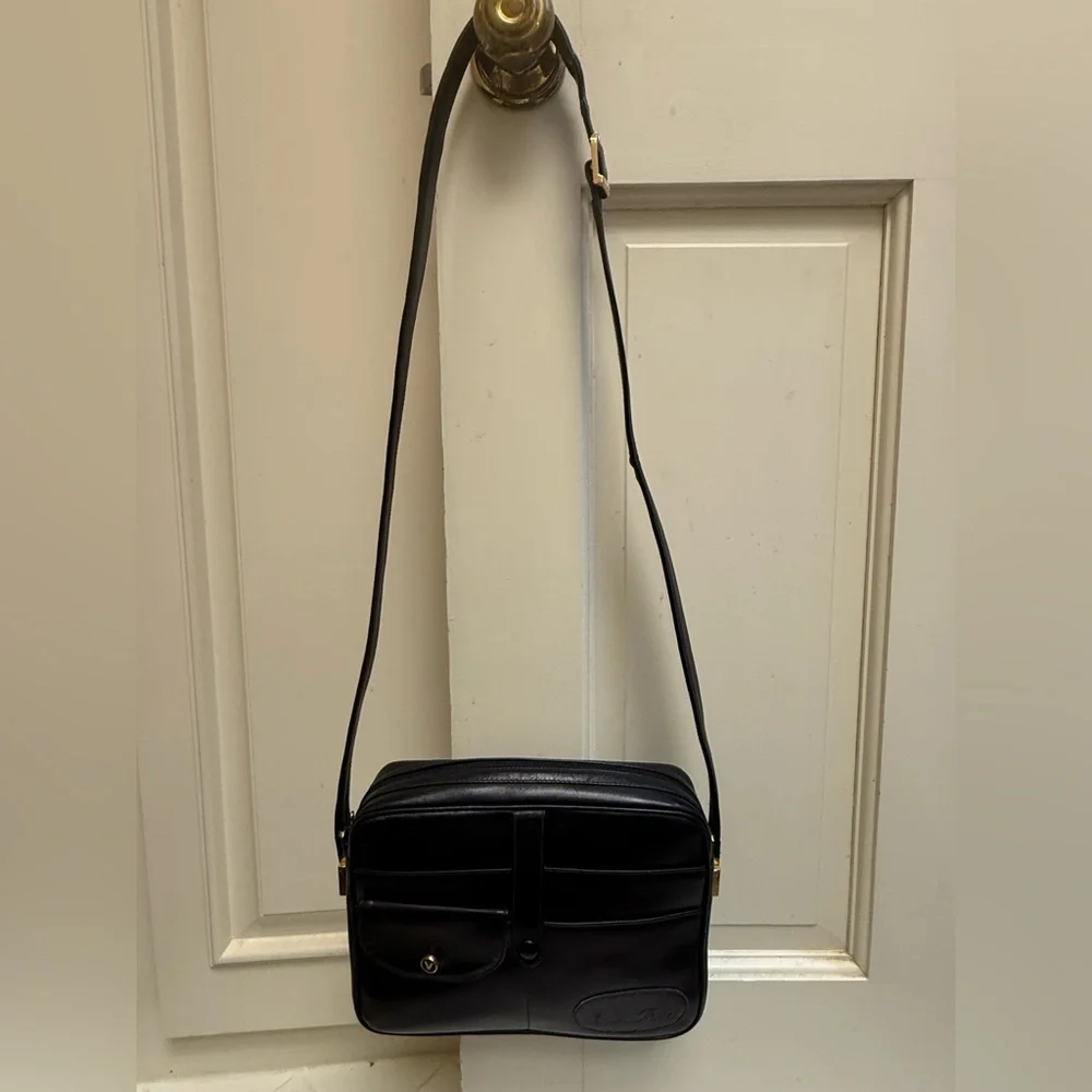 MARIO VALENTINO Unisex Rare Vintage Black Leather Satchel Crossbody